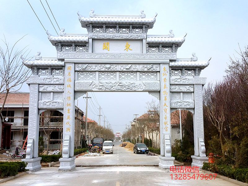 農(nóng)村牌坊雕刻花紋樣式和景區(qū)石牌樓石雕大門雕刻圖片