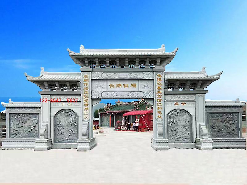 農(nóng)村牌坊雕刻花紋樣式和景區(qū)石牌樓石雕大門雕刻圖片