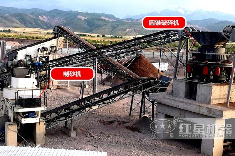 碎石破碎機(jī)生產(chǎn)線，圓錐破+制砂機(jī)搭配，破碎