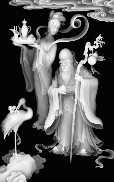 畫(huà)中的壽星慈祥溫和雕刻的栩栩如生，以及仙女和仙鶴的襯托。
