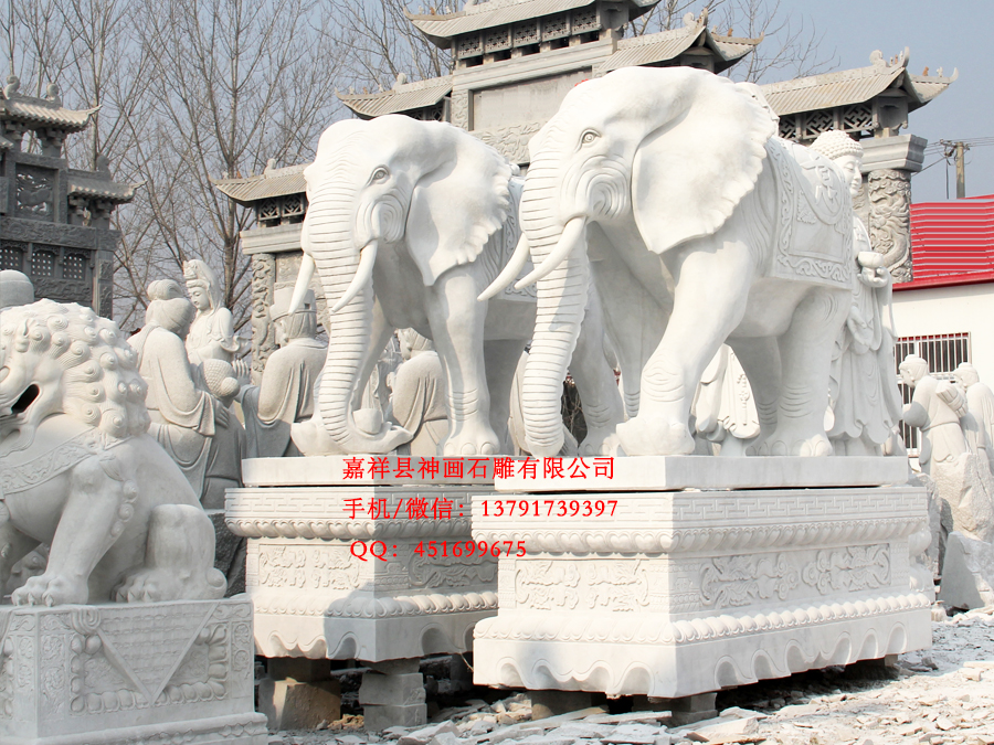 寺院大象雕刻，漢白玉大象